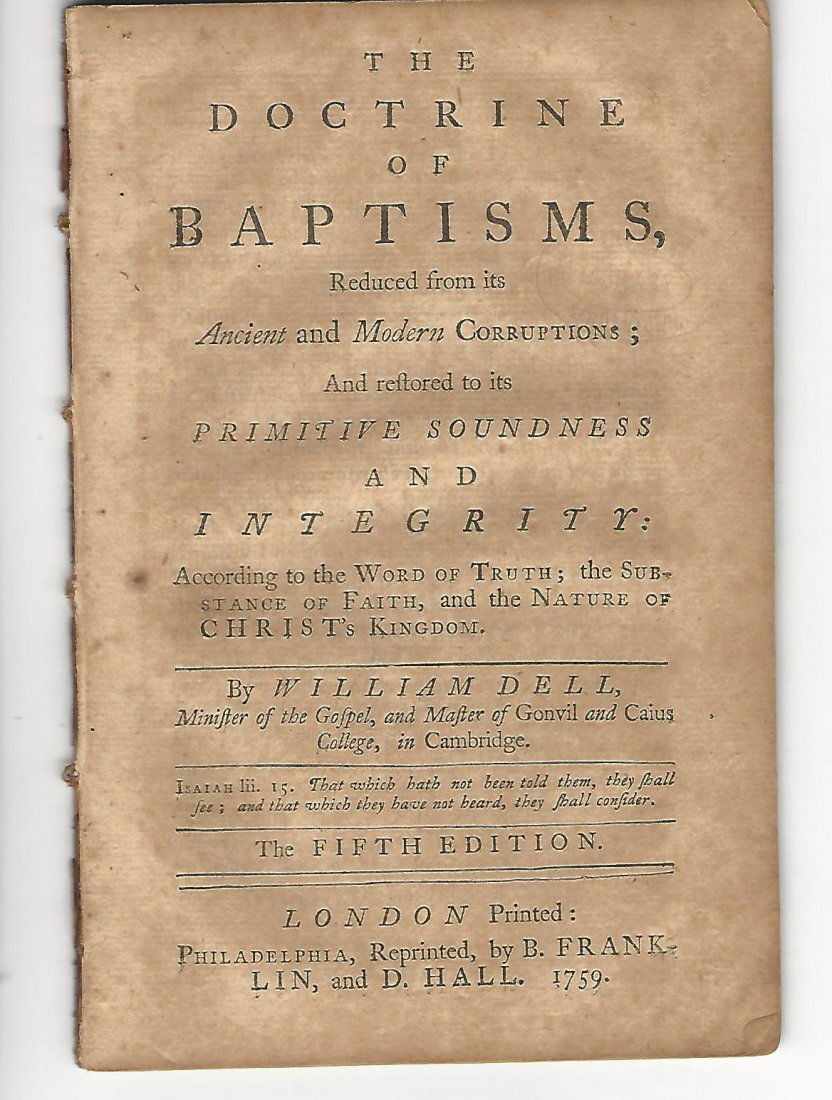 1759 Benjamin Franklin David Hall Imprint Doctrine of (1 of 1)