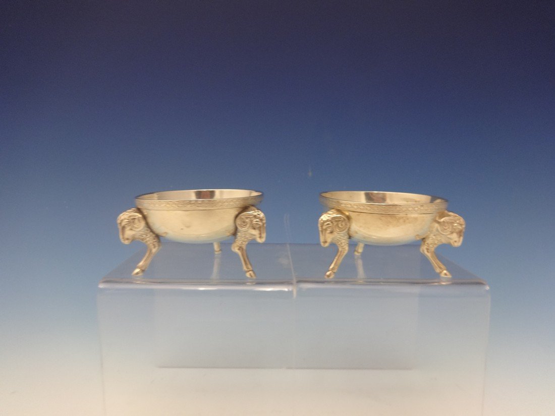 Tiffany Early Sterling Pair of Ram Head Salt Cellars (1 of 5)