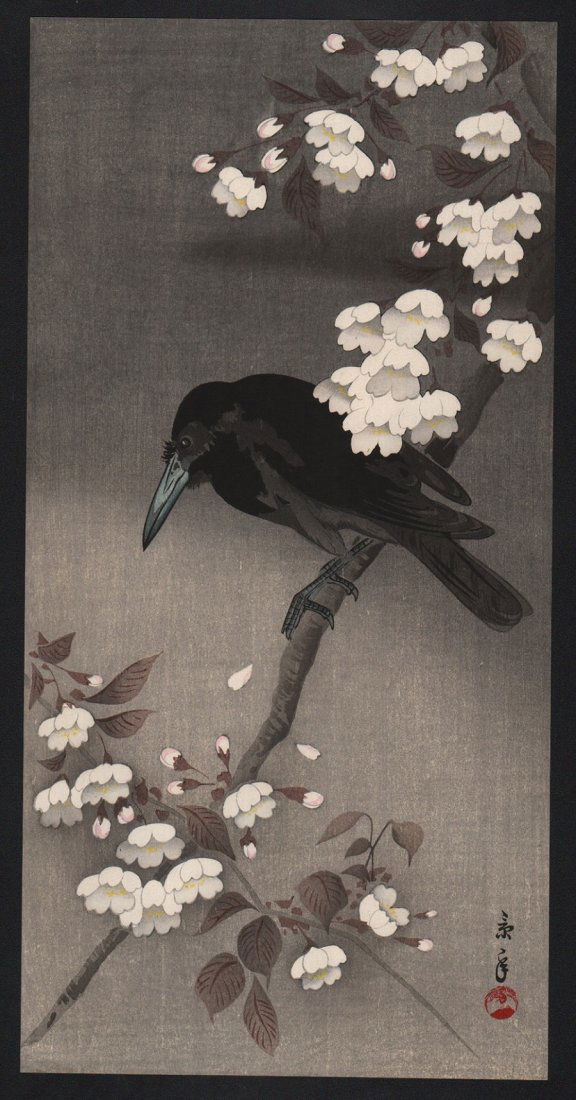 Original Japanese Woodblock print by Keinen - Crow (1 of 2)