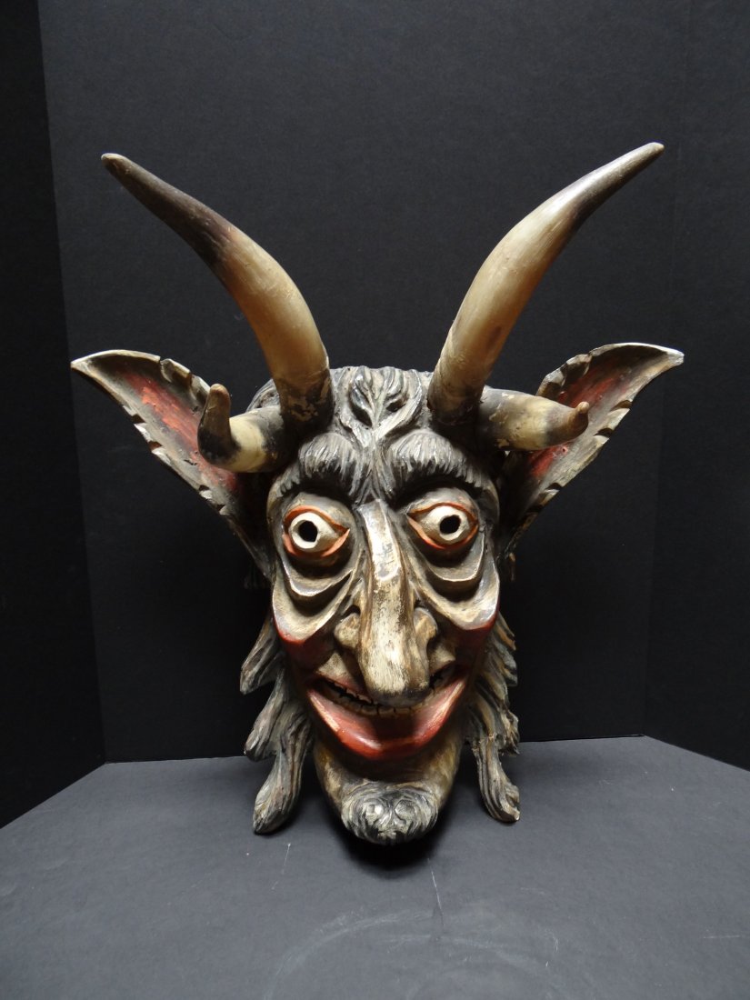 Mexican Carnival Wood and Horn Mask M419 (1 of 6)