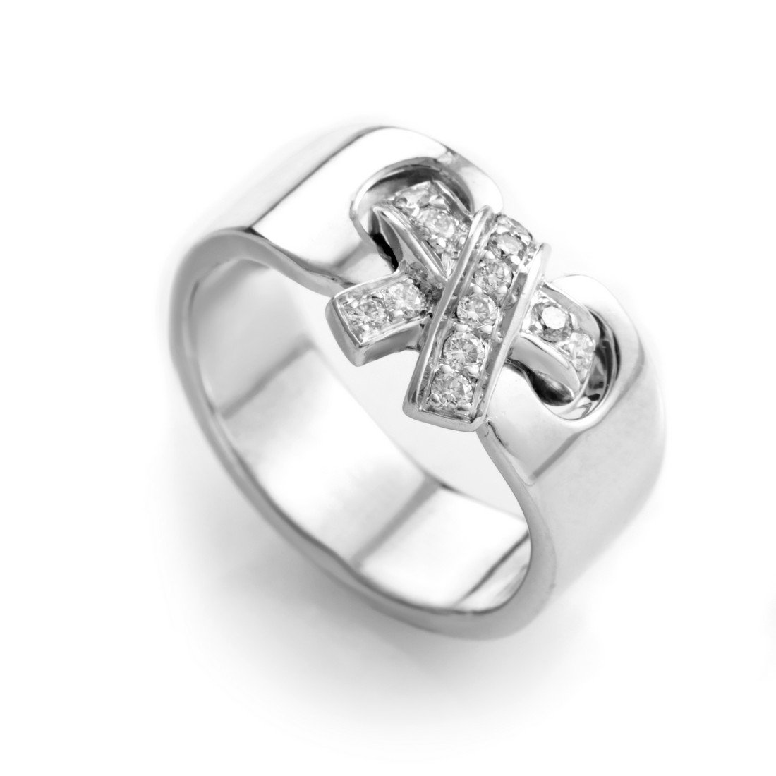 Hermès 18K White Gold Diamond Bow Ring (1 of 4)
