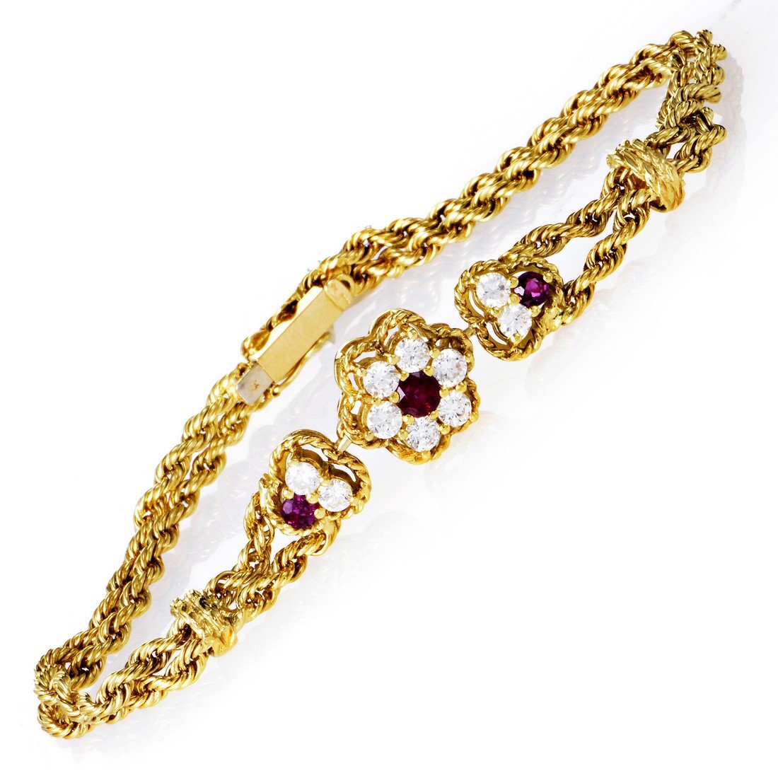 Piaget 18K Yellow Gold Ruby & Diamond Floral Bracelet (1 of 3)