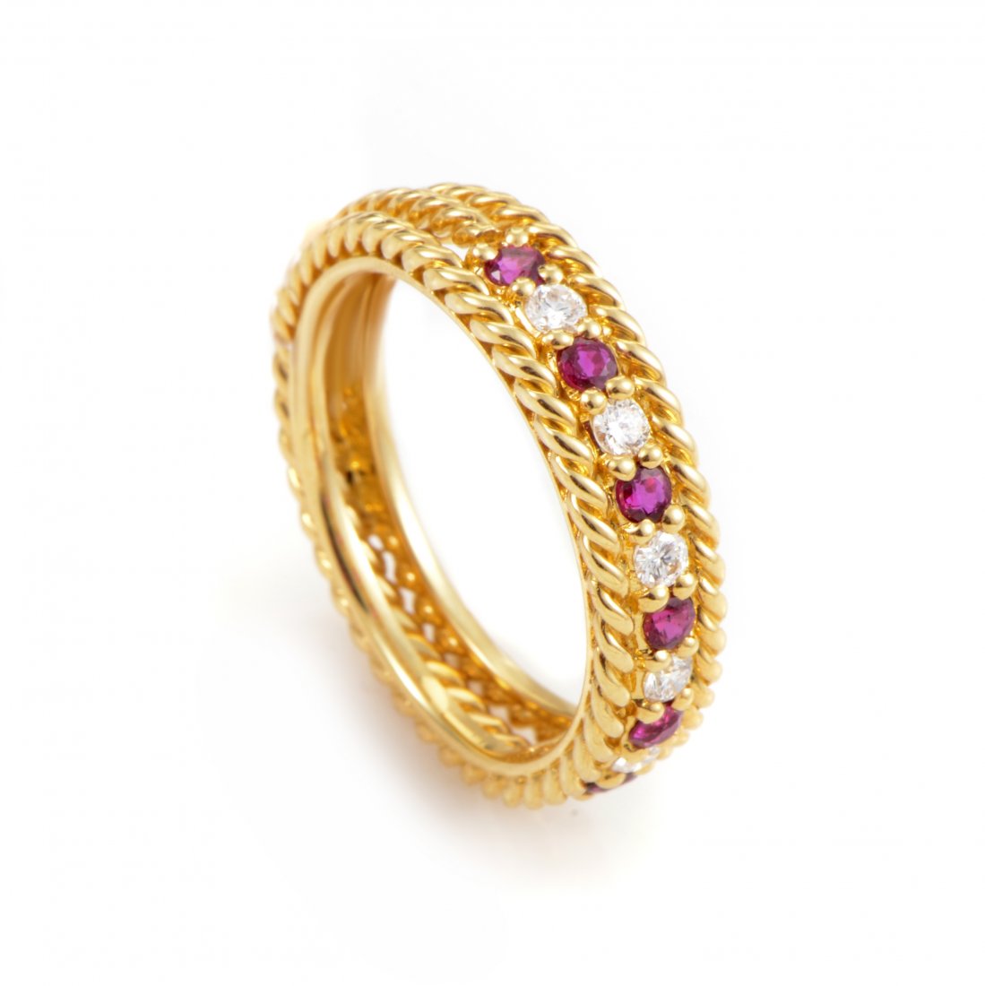Dior 18K Yellow Gold Ruby and Diamond Band Ring (1 of 4)