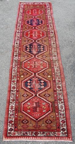 RARE COLLECTIBLE TRIBAL PERSIAN BAKHSHAISH 15' RUNNER: BAKHSHAISH RUNNERS AND RUGS WERE THE PRODUCT OF THE PERSIAN HOME CRAFT, OFTEN WOVEN IN ROOMSIZE ON A LOOM ATTACHED TO THE OUTSIDE WALL OF THE WEAVER’S HOME. RUNNERS ARE PRODUCED IN THE SAME WAY WITH