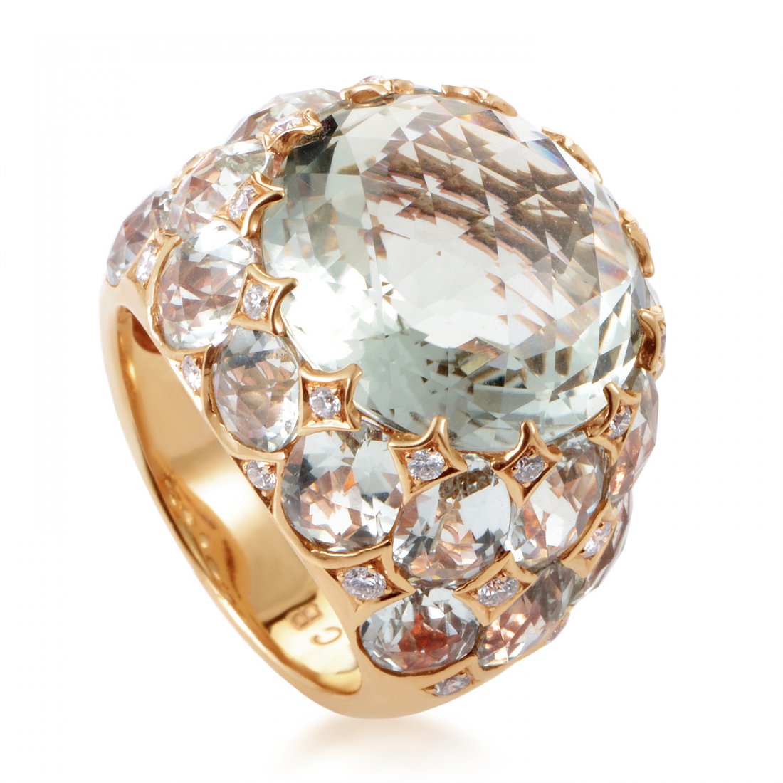 18K Rose Gold Green Amethyst & Diamond Ring (1 of 4)