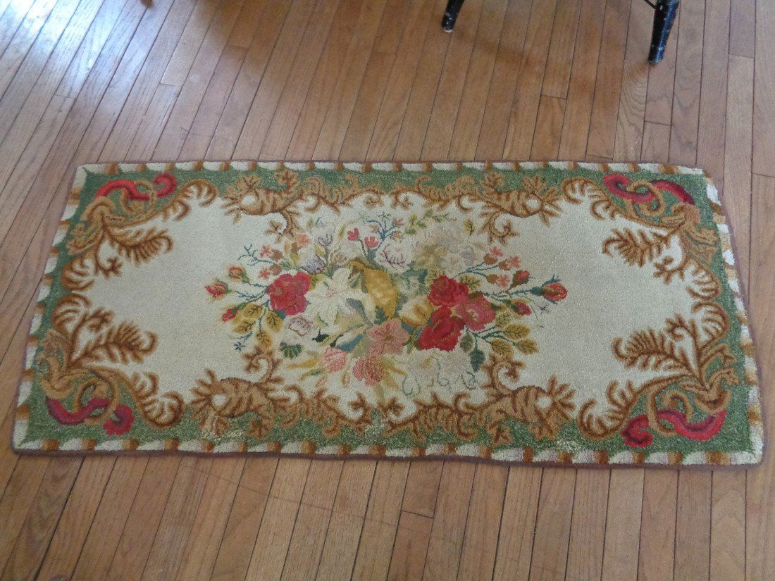 Victorian Floral Design Hooked Rug, Area Runner Rug (1 of 5)