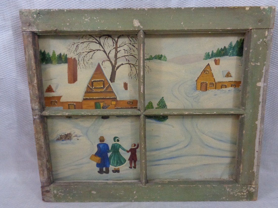 Oil Painting Naïve Folkart Winterscene Painting on: Naïve Oil Painting of a lovely Vintage Winter Scene signed on lower right side Ralph Darling, Age 10, 1914 Dimensions: 16 in. x 20 in. This item ships from Greene, NY. Shipping & insurance within the