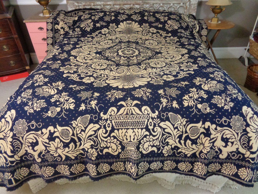 Antique Jacquard Double Woven New York Coverlet Dated (1 of 9)