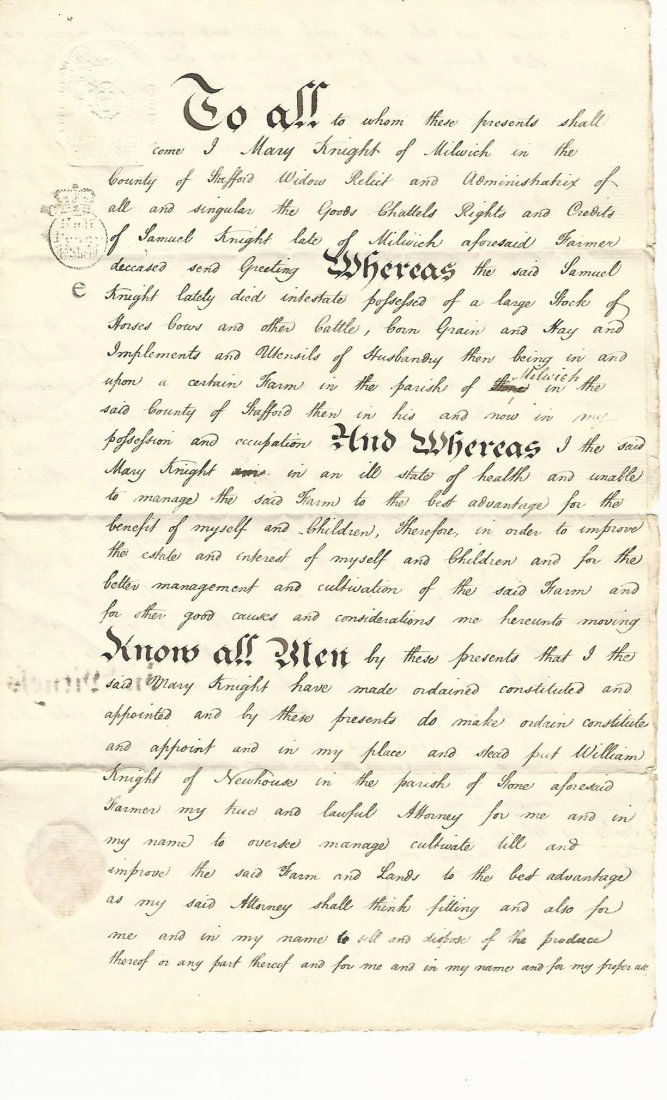 1792 Manuscript English Power of Attorney (1 of 2)