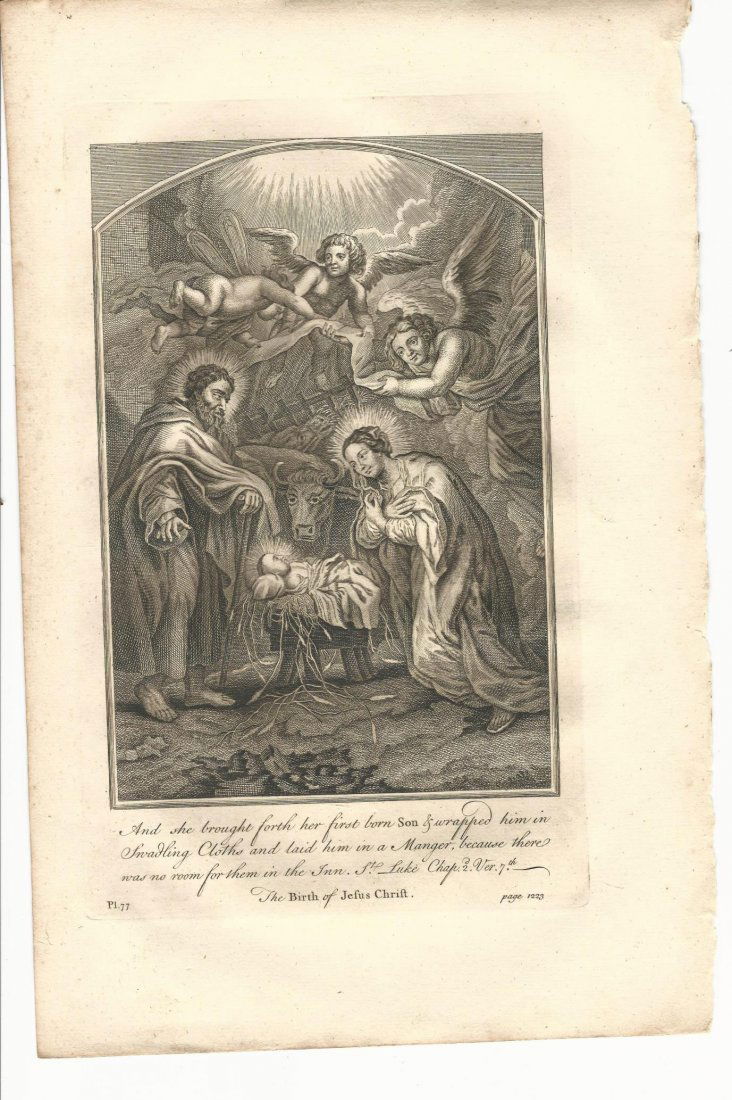 1752 Large Bible Engraving Birth of Jesus (1 of 1)