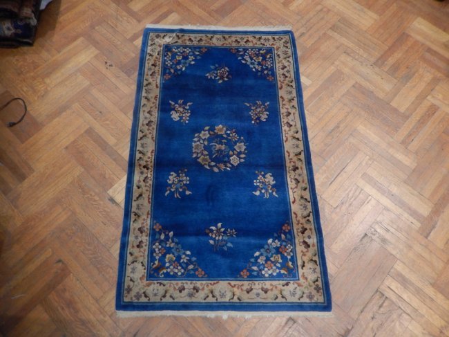 4' x 7' Semi-Antique Art Deco Chinese Rug BLUE THICK (1 of 6)