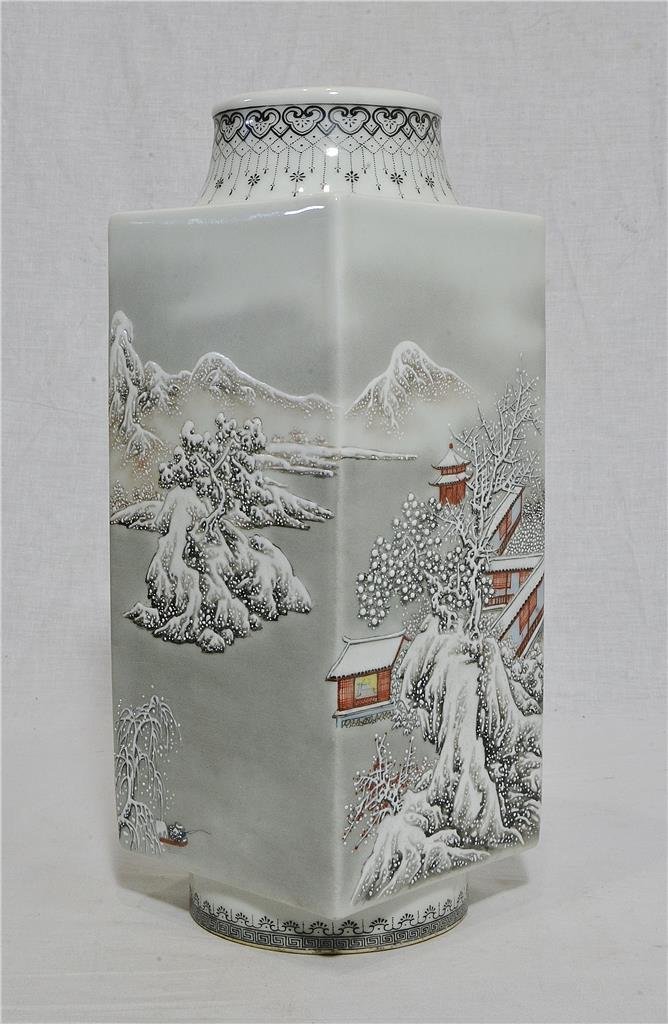 Chinese Famille Rose Porcelain Square Vase With Studio (1 of 8)