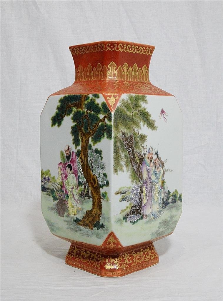 Chinese Famille Rose Porcelain Square Vase With Studio (1 of 8)