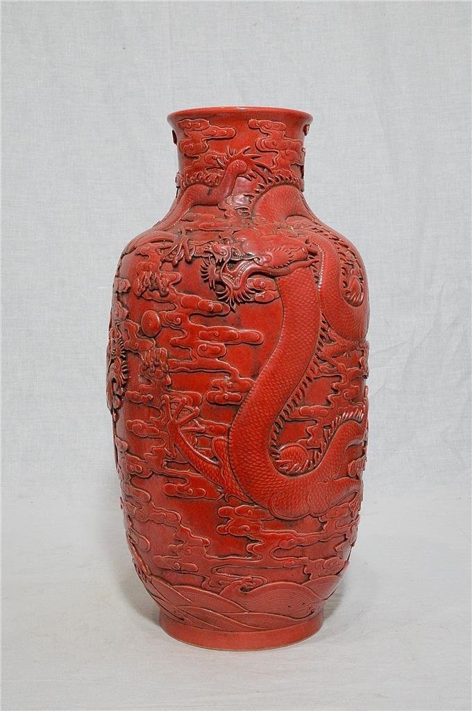 Chinese Monochrome Red Glaze Porcelain Vase With Mark (1 of 5)