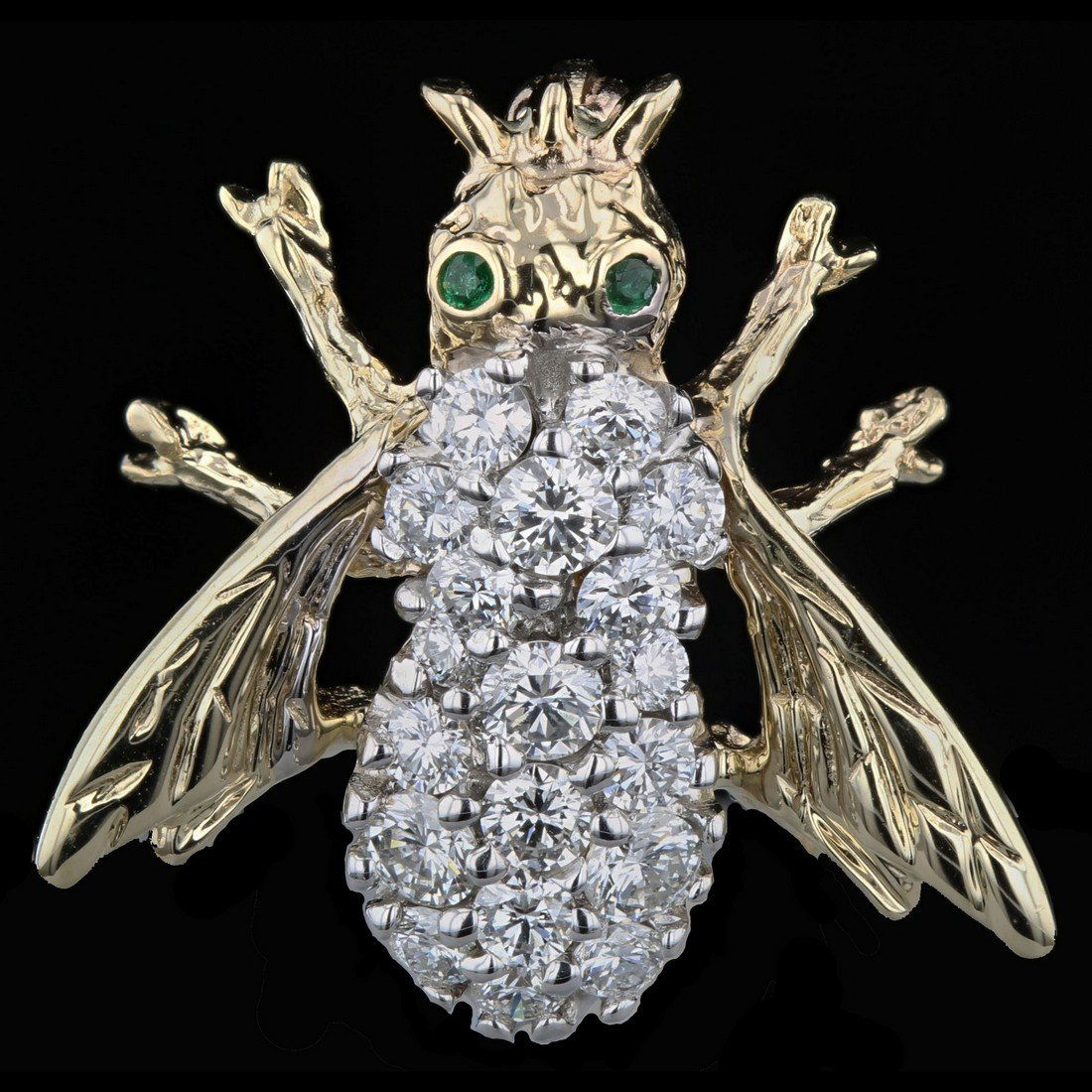 14k Yellow Gold, 0.02CT Emerald, 0.86CT Diamond Brosche (1 of 3)