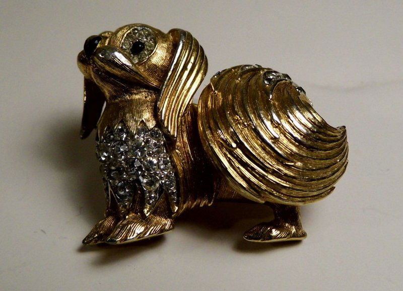 Signed Designer Boucher French Pekinese Dog Brooch (1 of 6)