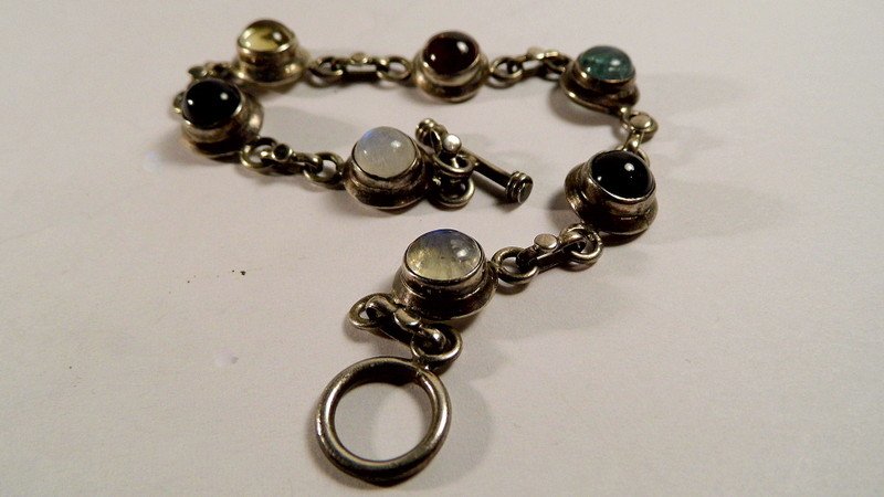 Multi Stone Cabochon Stainless Steel Bracelet Moonstone (1 of 5)