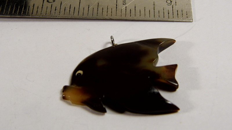 Vintage Carved Tortoise Shell Necklace Pendant Fish (1 of 4)
