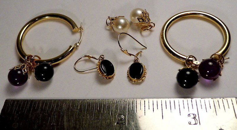 2 14 Karat Gold Hoop Earrings & Black Onyx Drop w/ (1 of 2)