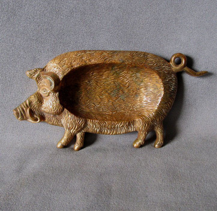 Antique Bronze Figural Boar Pig Desk Top Tray (1 of 2)