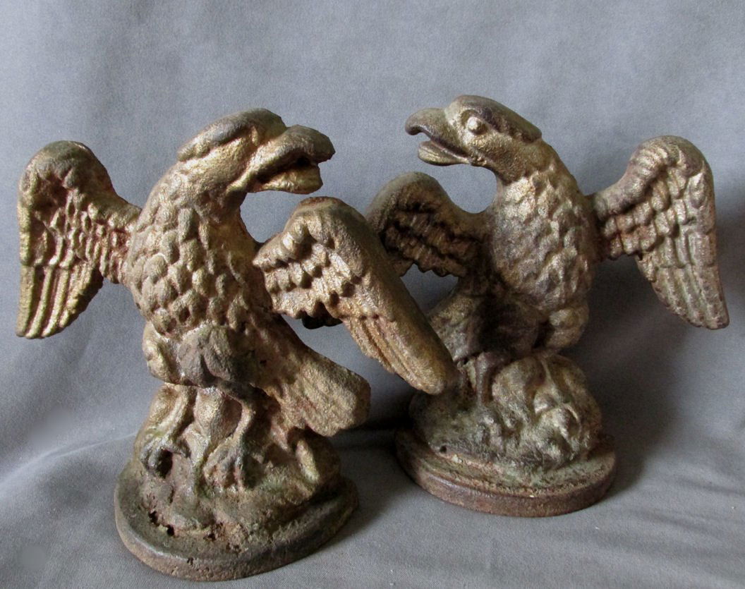 19thC Patriotic Bald Eagle Bookends, Cast Iron (1 of 5)