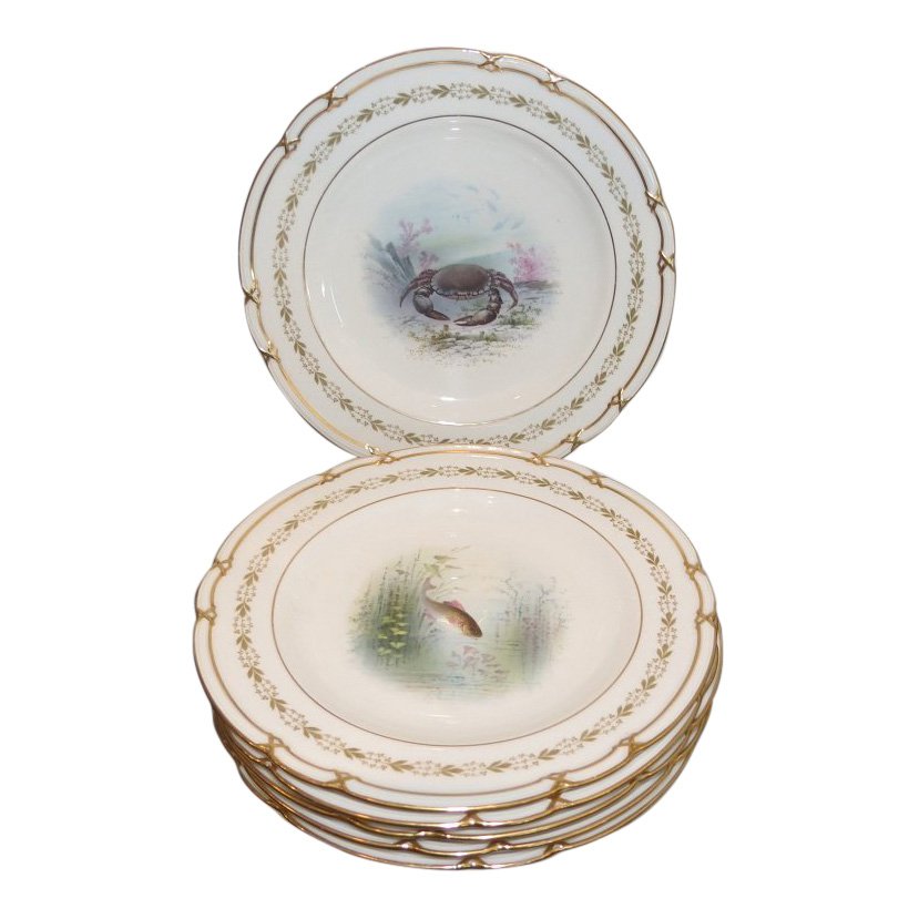 Set of 6 Antique Spode Porcelain Fish & Crab Plates for (1 of 5)
