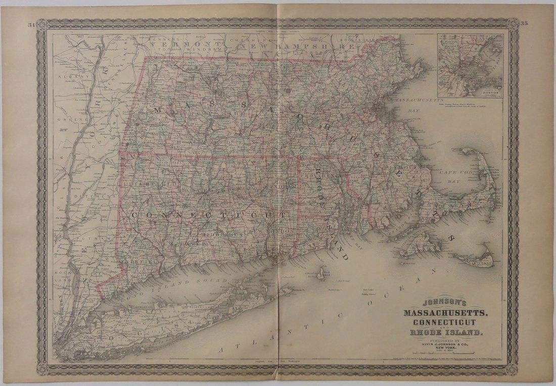 Map of Massachusetts, Connecticut & Rhode Island, 1868 (1 of 10)