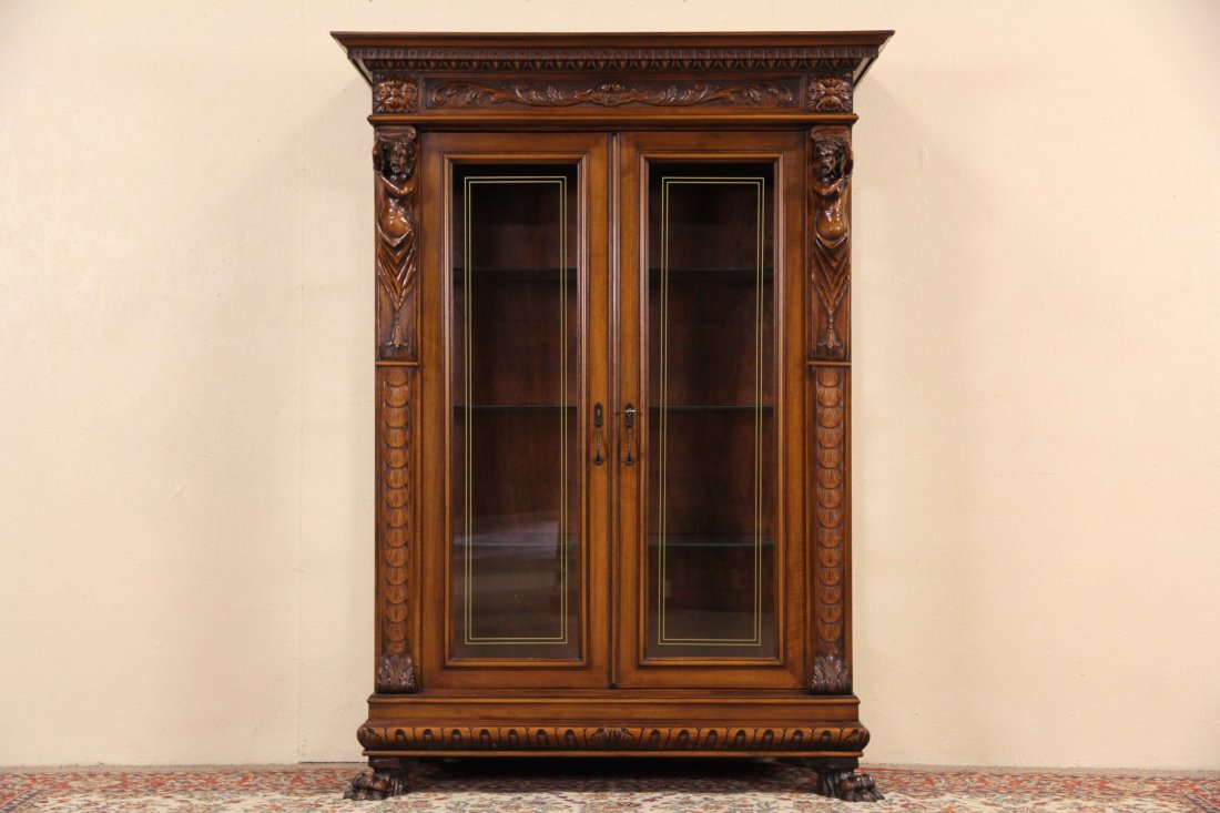 Italian China Curio Cabinet or Bookcase Carved Figures, (1 of 10)