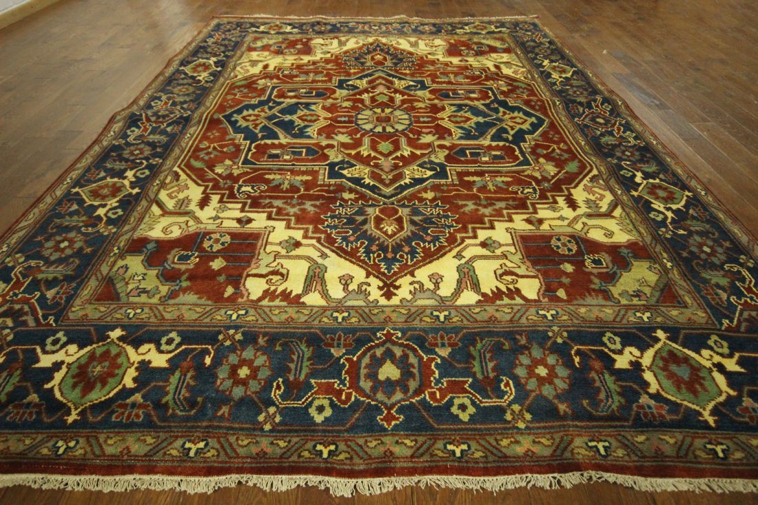 Unique Red & Blue 9'x12' Floral Heriz Serapi Hand (1 of 10)