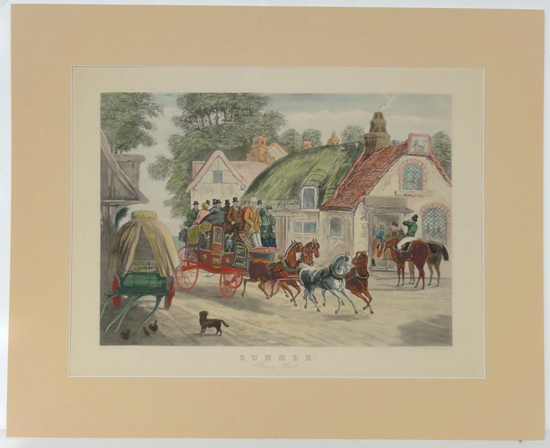 Summer Going West, 1880: Hand-colored aquatint by C.R. Stock after a painting by Henry Thomas Alken, circa 1880. Dimensions: 31" L x 1" W x 25" H This item ships from Ocean View, DE.