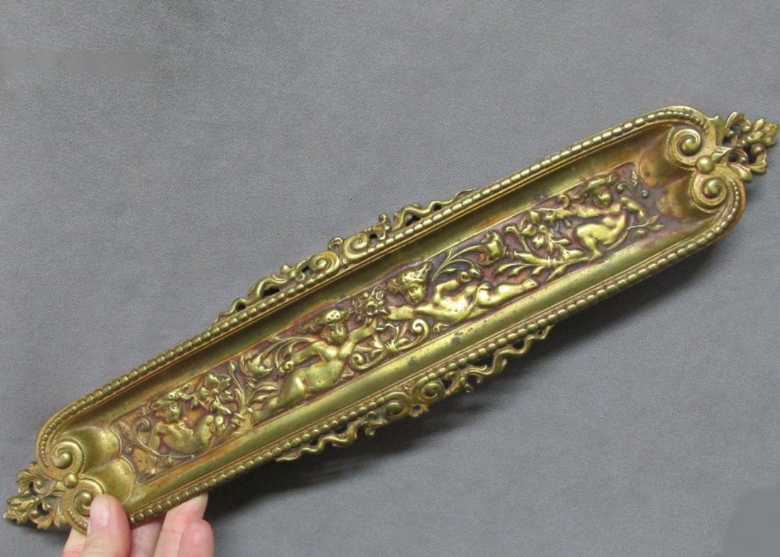 c1893 Victorian Bronze Pen Tray w/ Cherubs, Desk (1 of 6)