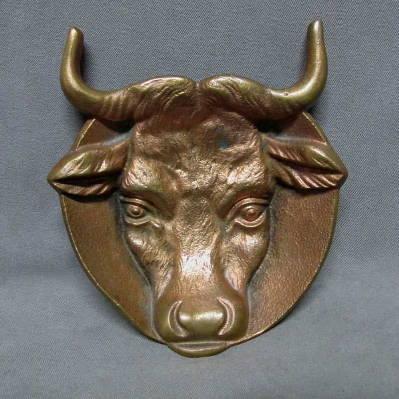 Vintage Bronze Figural Bull Steer Head Tray (1 of 2)