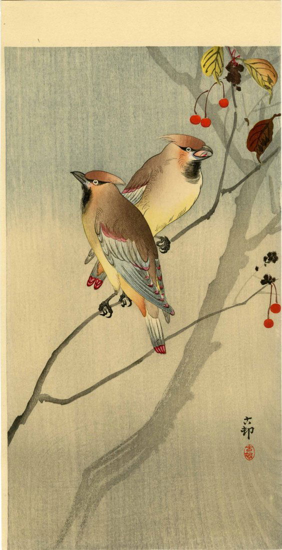 KOSON OHARA - TWO WAXWINGS - 1930s (1 of 2)