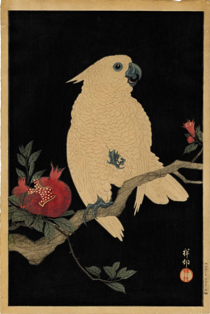 KOSON OHARA - COCKATOO ON POMEGRANATE - 1927 (1 of 2)
