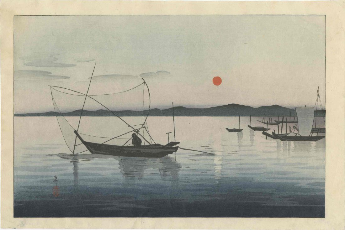 KOSON OHARA - FISHING BOATS IN THE SETTING SUN - 1910 (1 of 2)