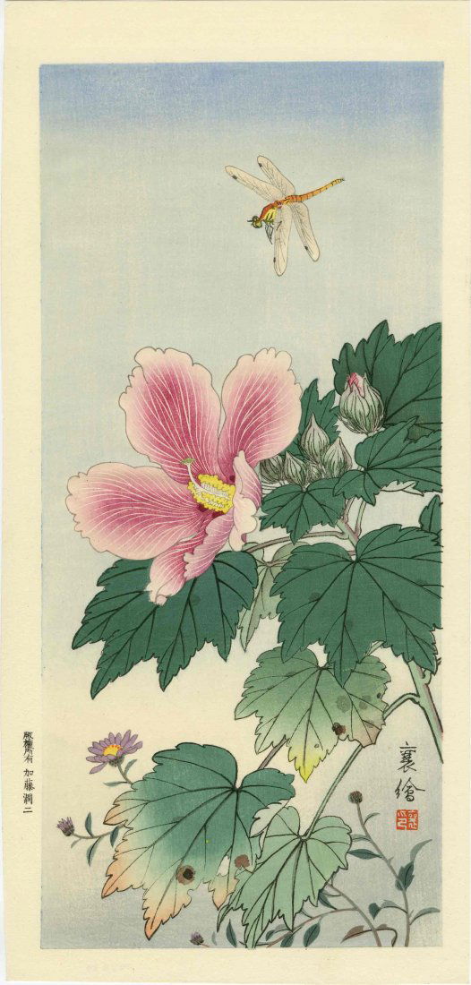 JO (HASHIMOTO YZURU) - DRAGONFLY AND HIBISCUS - 1930 (1 of 2)