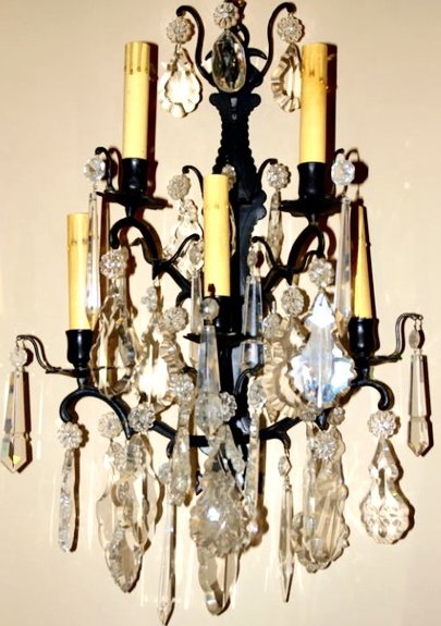 ITALIAN PATINATED BRONZE AND CRYSTAL SCONCES (1 of 3)