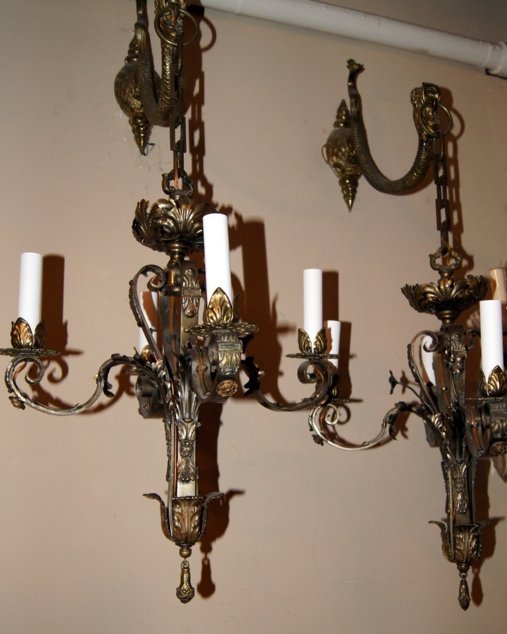 PAIR OF BRONZE SCONCE CHANDELIERS (1 of 4)