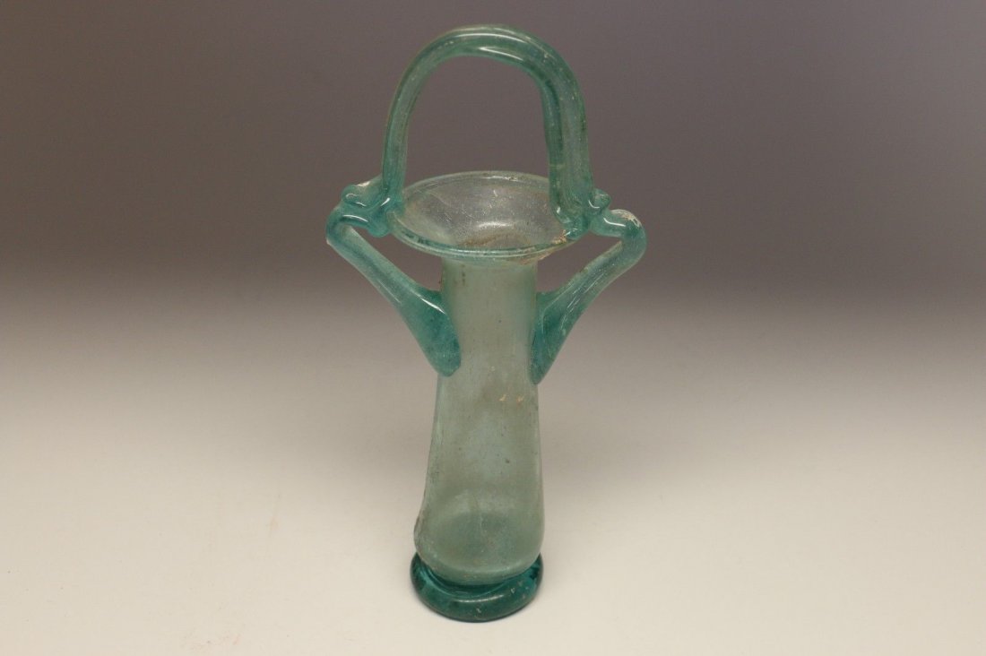 ROMAN GLASS UNGUENT BOTTLE WITH BASKET HANDLE ca. 2nd - (1 of 6)