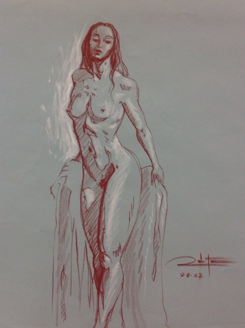 Nude Charcoal Sketch - unidentified signature: Signed and Dated nude sketch. Buyer Pays Shipping Ships from California Reference Number: FNG1-9