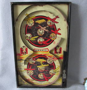 Antique Airways, Airplane Pinball Game Toy, Lindstrom: A rare antique pinball game by Lindstrom. The Game is called "Airways" and is signed "Lindstrom Tool & Toy Co., Bridgeport CT". Overall dimensions are 15 1/4" x 9 1/2". Shipping Shipping & Insurance i