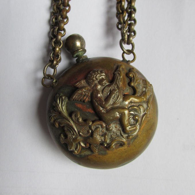 Antique Victorian Chatelaine Perfume Bottle with Cherub (1 of 4)