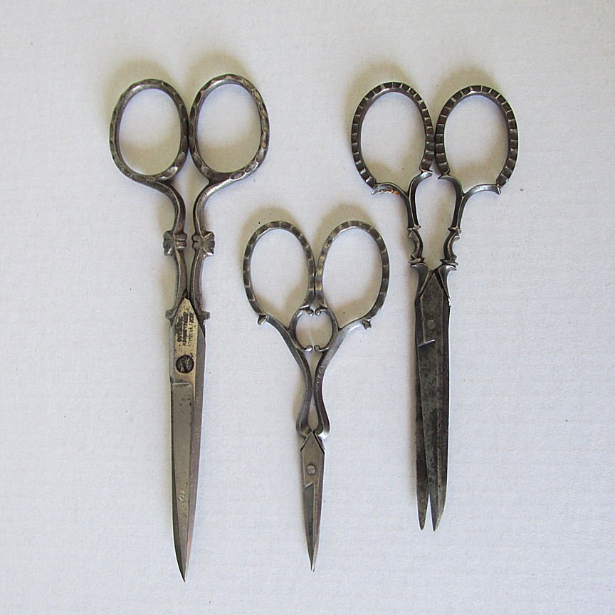 3 Pair 19thC Cut Steel Sewing or Vanity Scissors (1 of 4)