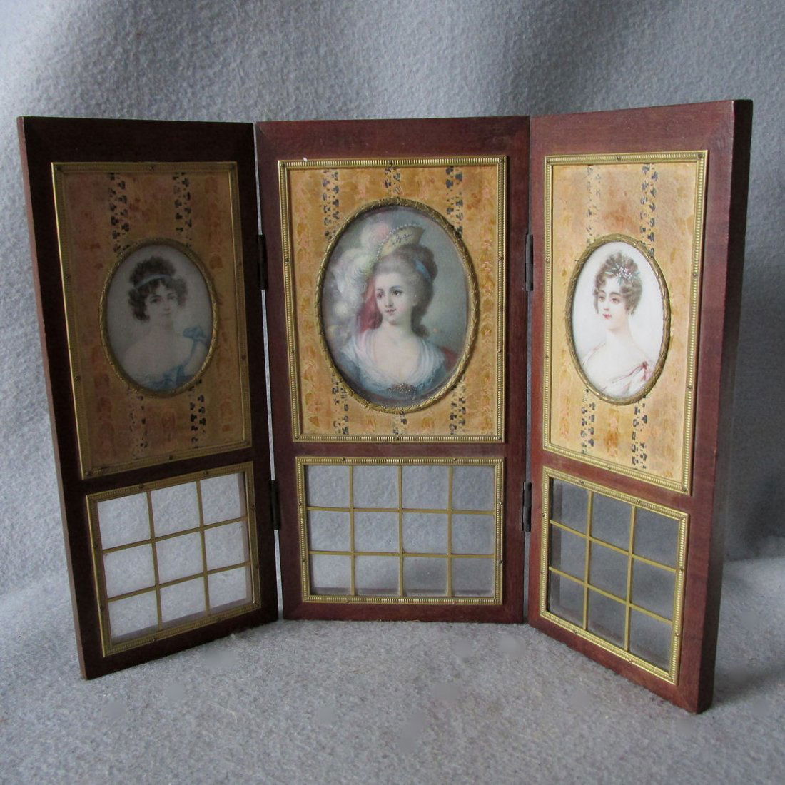 Antique French Table Screen, 3 Miniature Paintings (1 of 7)