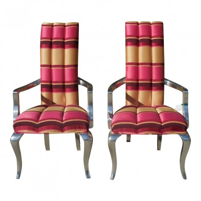 Pair Pink Modern Designer Silver-Leaf Chairs (1 of 3)