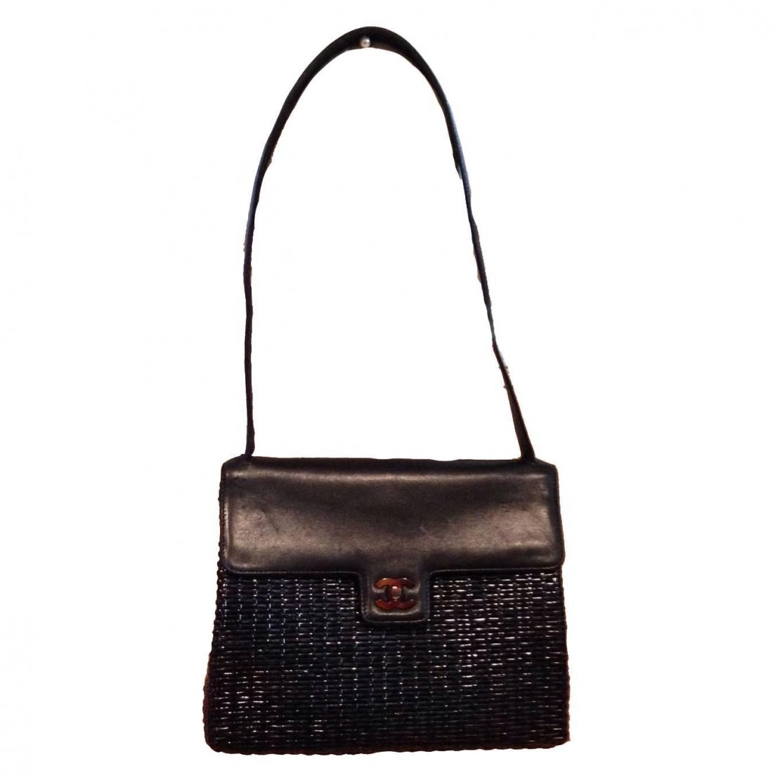 Chanel Black Wicker Rattan and Leather Shoulder Bag (1 of 8)
