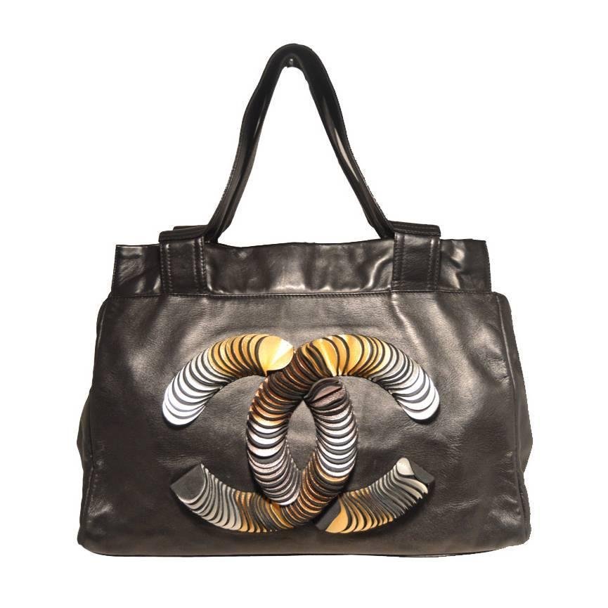 Chanel Black Leather Gold and Silver Foil Cut CC Logo (1 of 8)