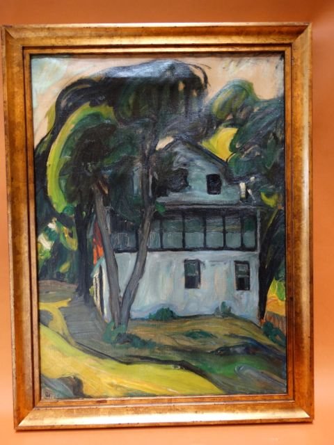 Ejnar Hansen, “Santa Barbara Adobe” P1062: Ejnar Hansen depiction of an old Santa Barbara home, showing the summer porch. One can almost hear the house sighing in the afternoon heat and the whispers from behind the screen, over the decades. Oi