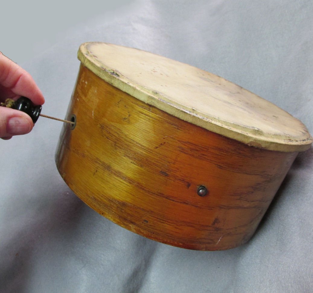 19thC Drum w/Pull String Mechanism, Musical Instrument (1 of 4)