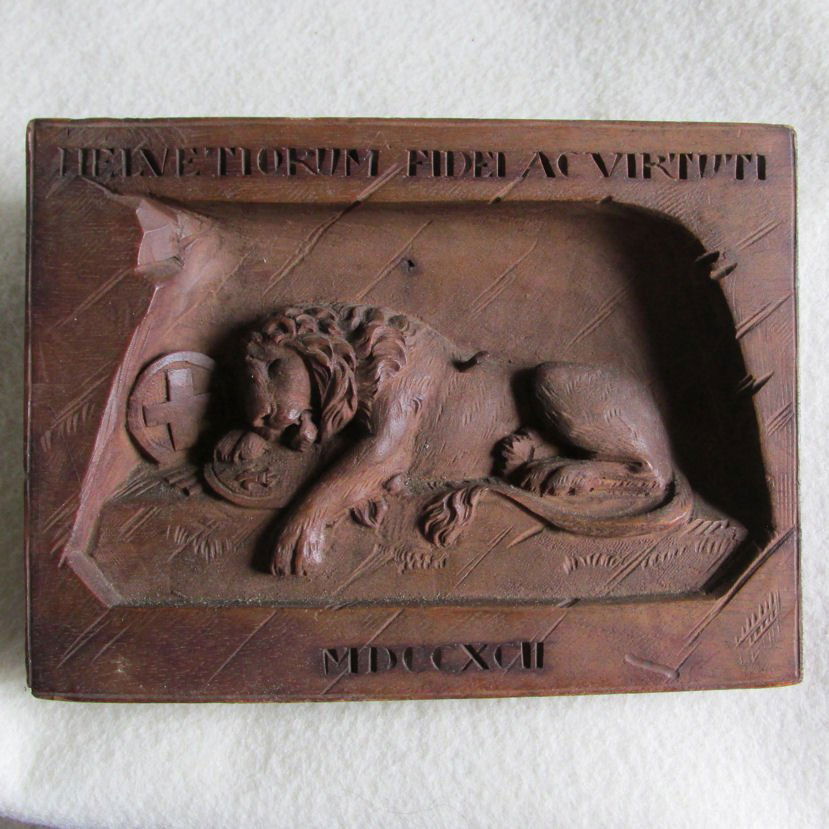 Antique Swiss Hand Carved Lion of Lucerne Plaque (1 of 2)